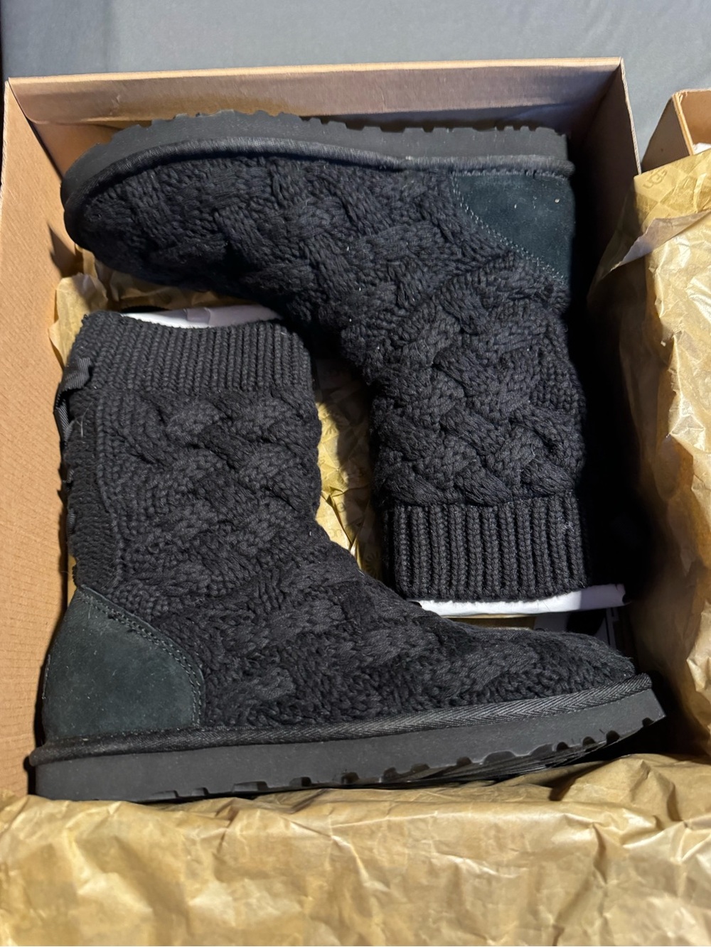 UGG Kids Black Cable Knit Boots